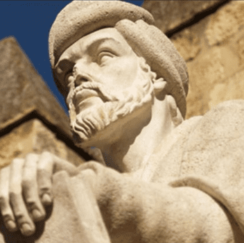 A sculpture of Ibn Rushd (Averroes).