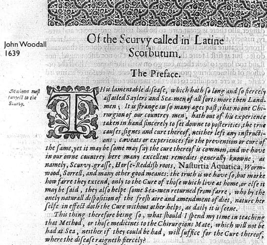 First page of John Woodall's chapter on scurvy