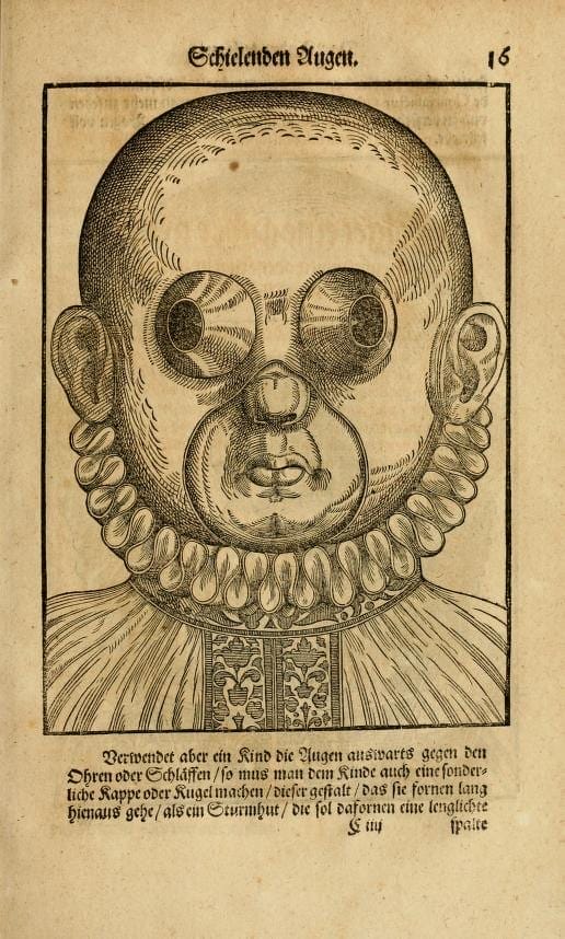 Woodcut of a mask used to treat eye disease