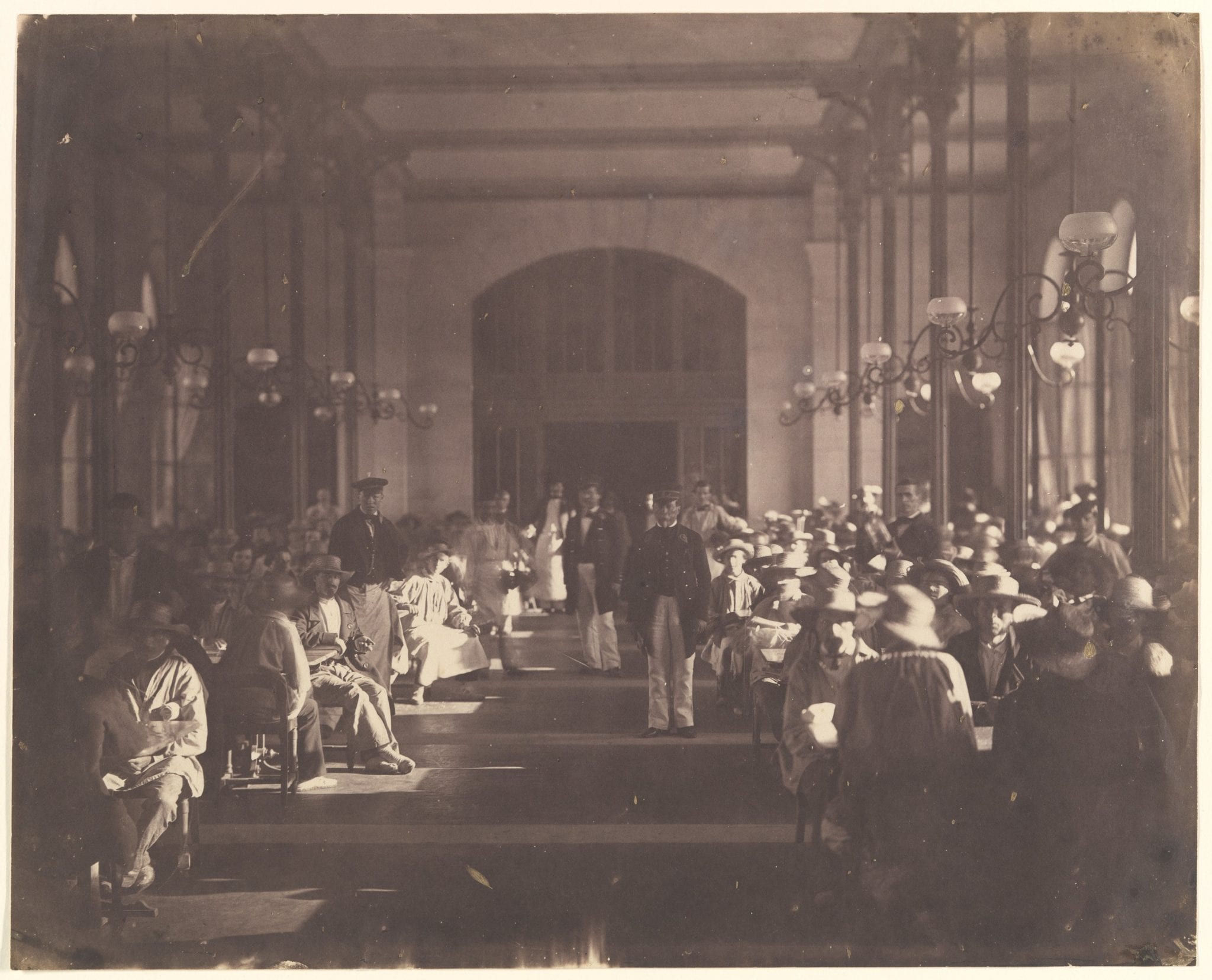 Black and white photograph of the common area of the asylum at vincennes