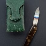 Vaccination lancet, steel and tortoiseshell in leather case