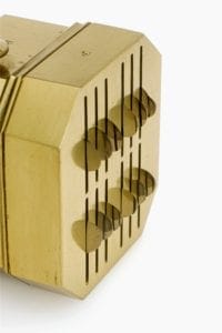 Close up photograph of the blades of a scarificator