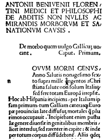 Front page of work by Antonio Benivieni