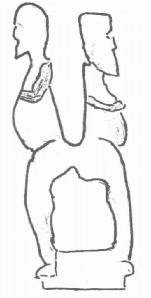 Sketch of two headed carving, possibly conjoined twins