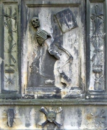 Monument carved with surgical instruments