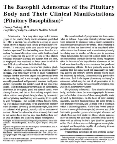 Paper by Harvey Cushing on pituitary diseases